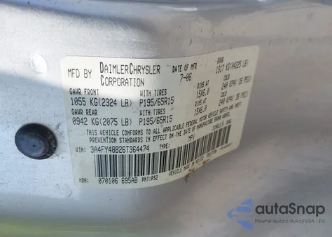 2006 Chrysler Pt Cruiser из США, поврежденный, VIN 3A4FY48B26T364474